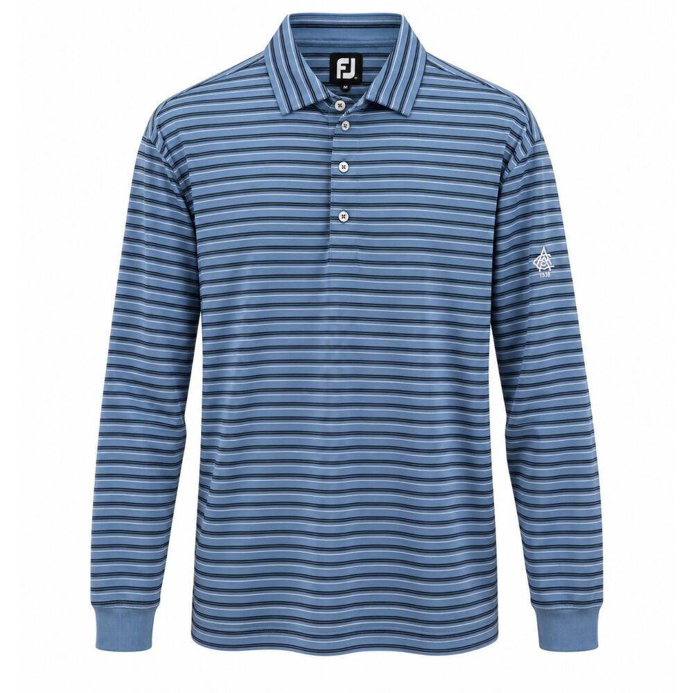 FootJoy Atlanta Athletic Club 1898 Stripe Polo Long Slv Pullover Mens L Blue EUC